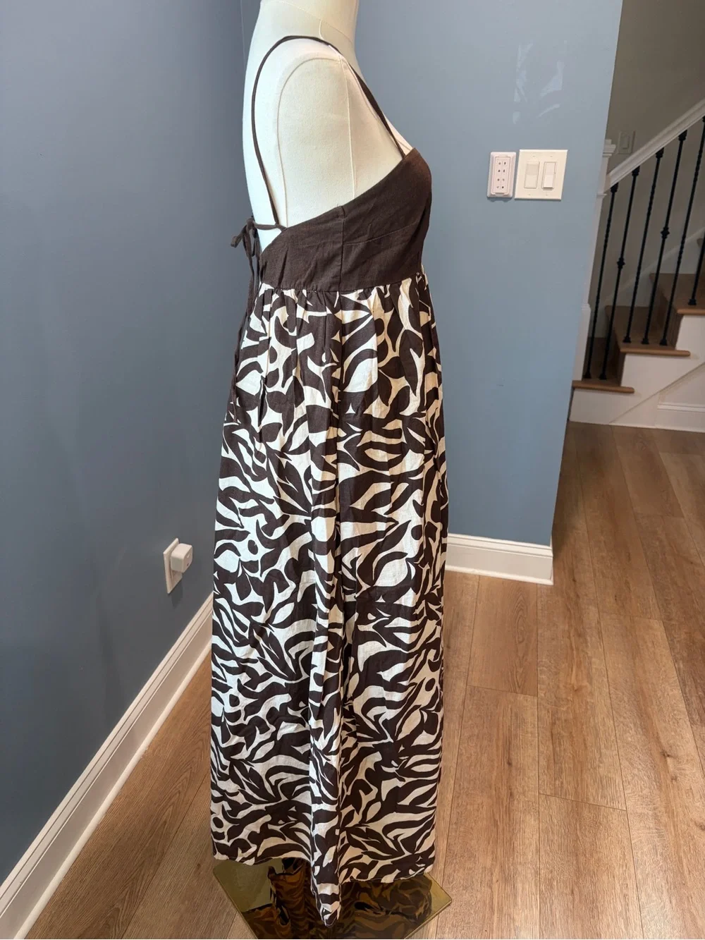Abercrombie & Fitch Brown Cream Linen Blend Abstract Floral Maxi